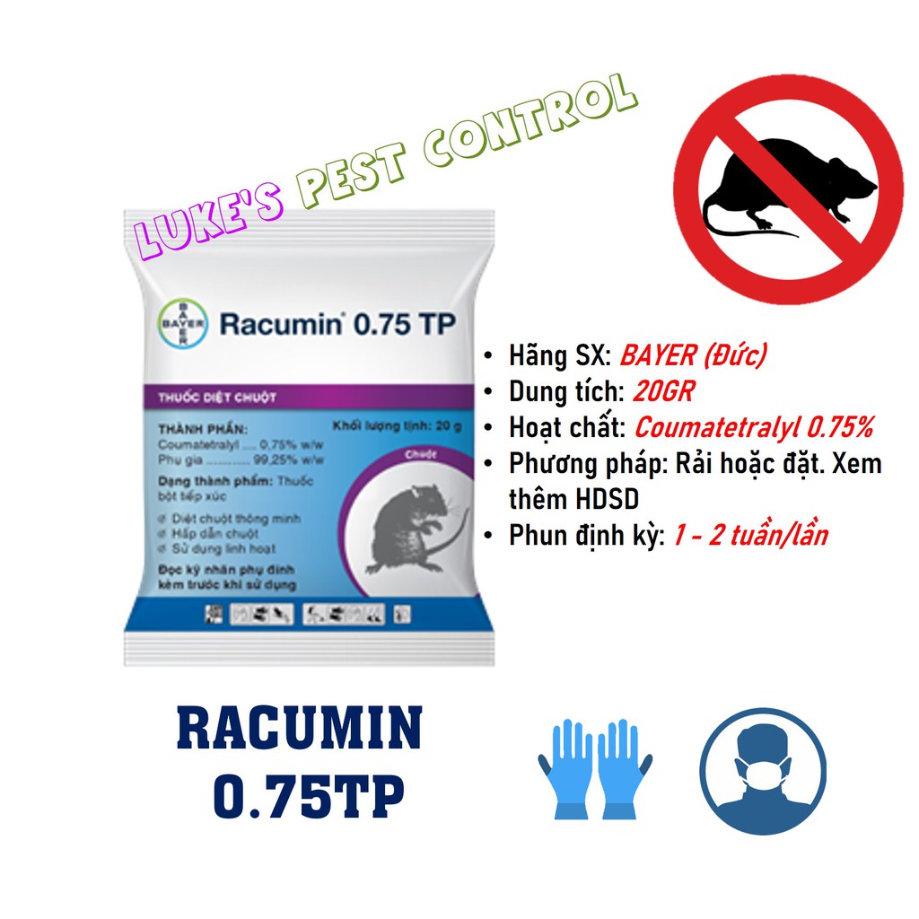Thuốc diệt chuột an toàn Racumin Bayer0.75TP 20gr - an toàn sức khỏe - đảm bảo hiệu quả diệt chuột