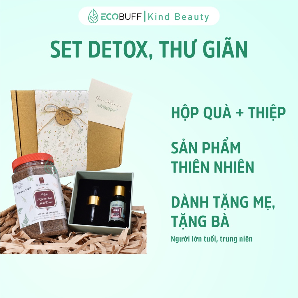 Quà 20 10 tặng mẹ tặng bà Ecobuff Set Detox Giảm Stress với Muối ngâm chân Dầu xoa bóp tinh dầu và trà hữu cơ