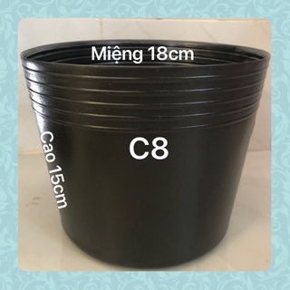 Chậu nhựa trồng cây hoa kiểng C8 đen dày dặn
