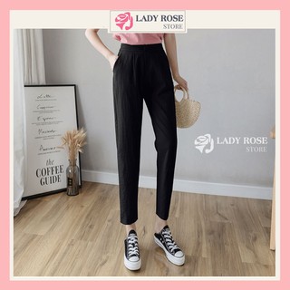 Quần Baggy đũi lưng chun cạp cao khóa thật màu Đen / Kem - Kiểu dáng Baggy 9 tấc - Chất vải đũi xước chất vải mềm mát
