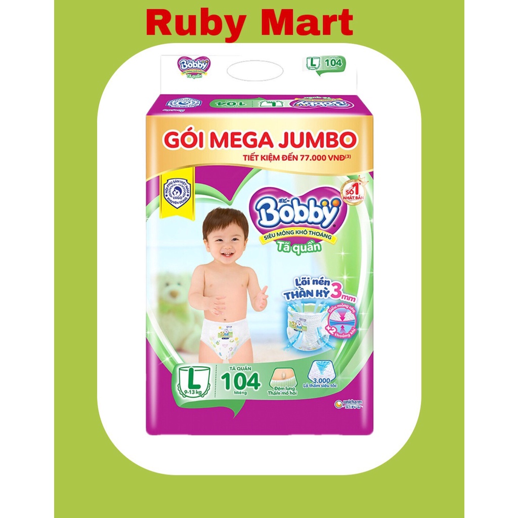 Tã quần Bobby Mega Jumbo L104 (9-13kg)