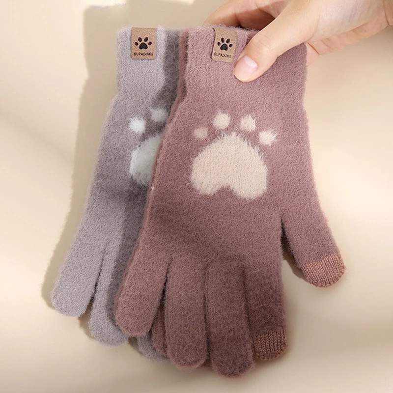 1 Đôi Găng Tay Len Hình Chân Mèo Giữ Ấm Mùa Đông Có Thể Sử Dụng Màn Hình Cảm Ứng Cho Nữ
