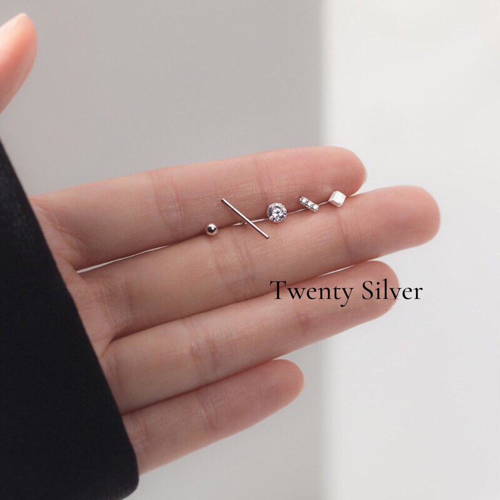 Khuyên Tai 5 Món Hình Học Bạc 925 BTARG5785 . Bông Tai Bạc Nữ 925 20Silver