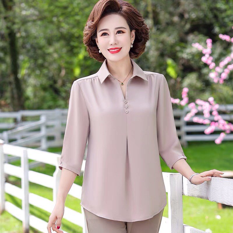 Áo sơ mi nữ trung niên sang trọng Vinfa ,mẫu áo tay dài , kiểu cổ sơ mi , chất liệu voan lụa mềm mại , vải mát lạnh