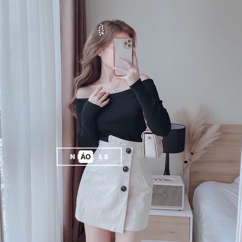 [Hàng hot]Áo bẹt vai tay dài ôm body chất len tăm-hình thật. alohashop91