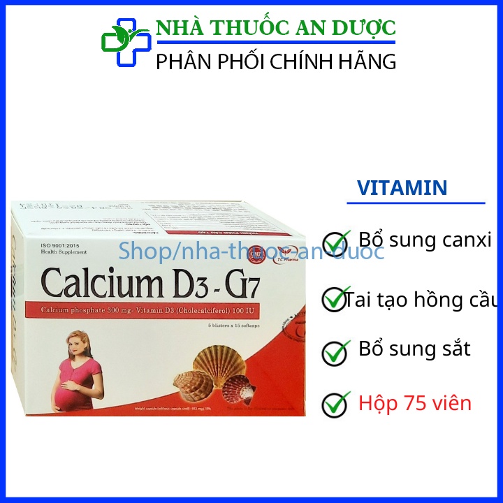 Viên uống CALCIUM D3 - G7 bổ sung canxi,d3 giúp bổ sung và tăng cường hấp thu calci – Hộp 75 viên