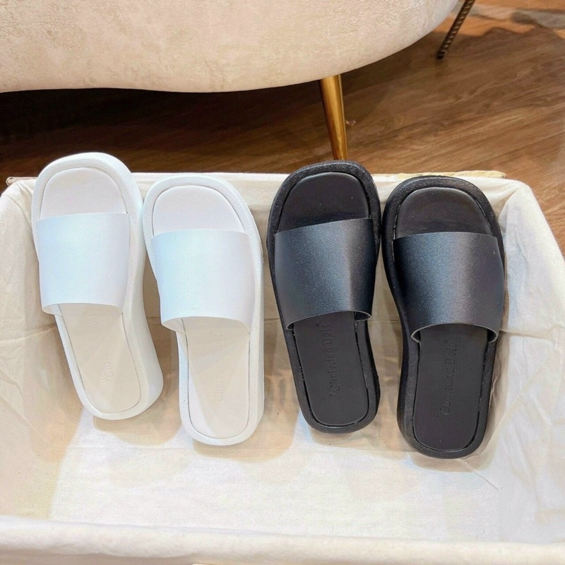 Dép bánh mì quai bản da lì đế bằng 2cm