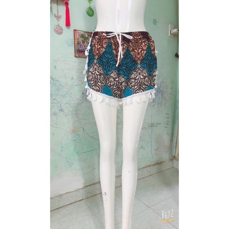 [size 2/50-60ky] Quần đùi 🩳 lanh đi biển viền ren tua rua