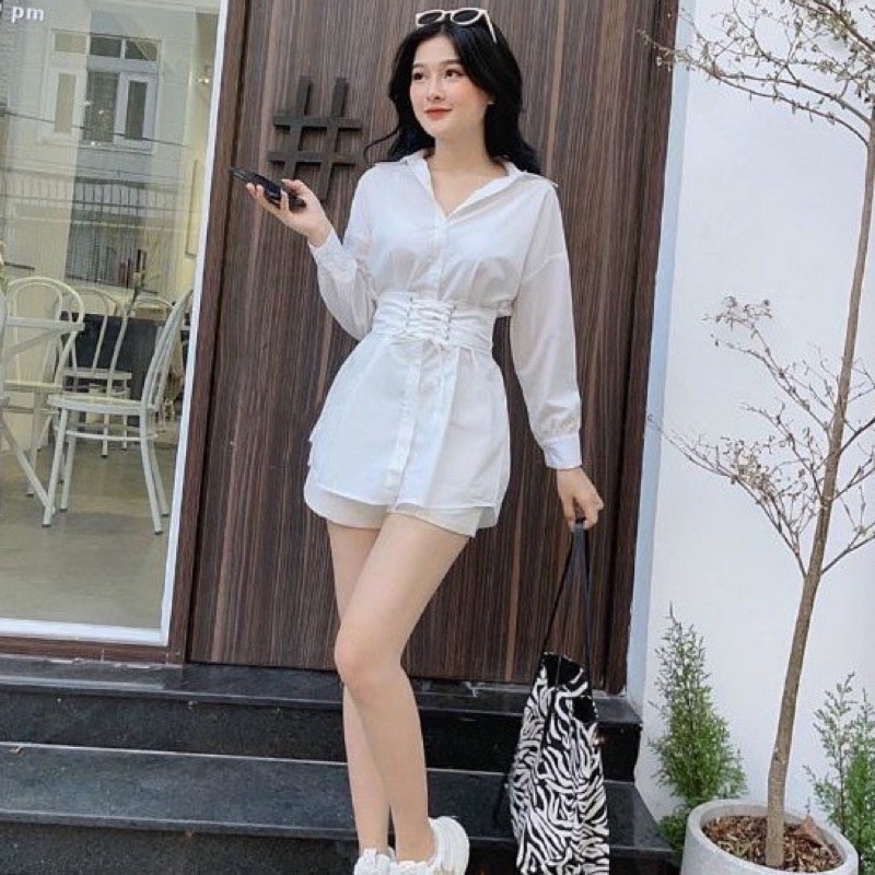 ÁO SƠMI KÈM ĐAI DÁNG GIẤU QUẦN