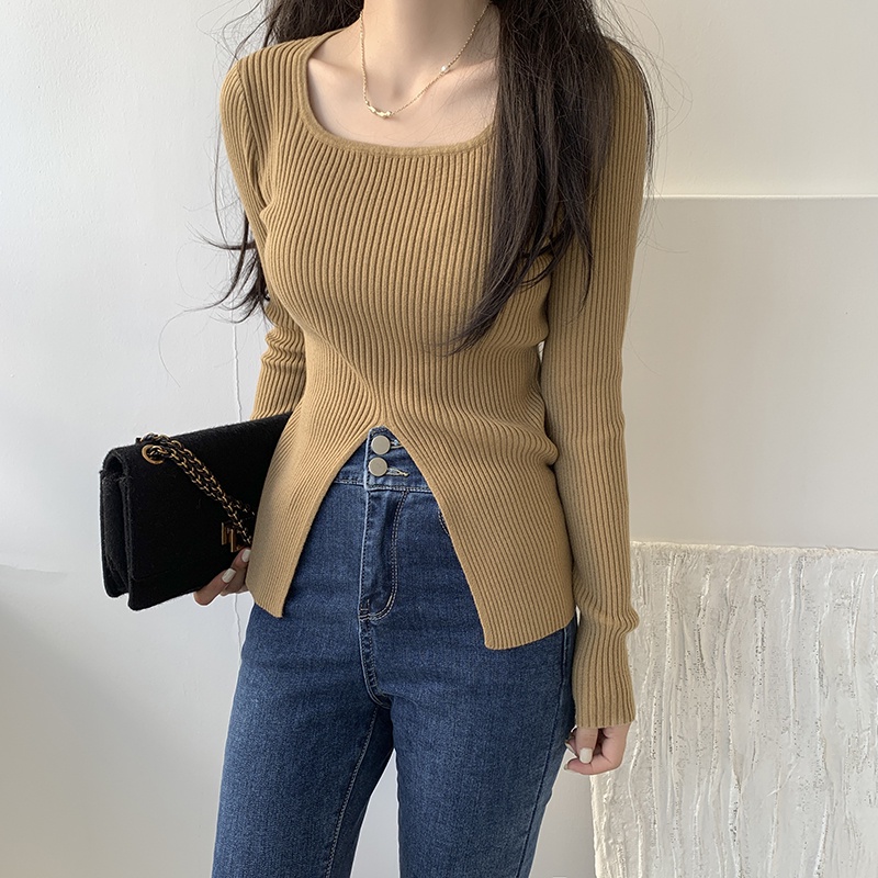 Áo Nữ Tay Dài Cổ Chữ U Xẻ Tà Thời Trang Quyến Rũ