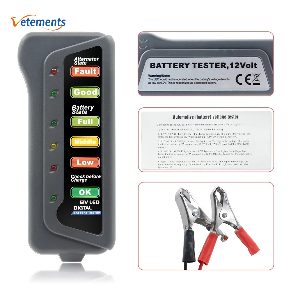 Thiết Bị Kiểm Tra Pin Xe Hơi Tích Hợp Đèn LED 6 Bóng Chuyên Dụng