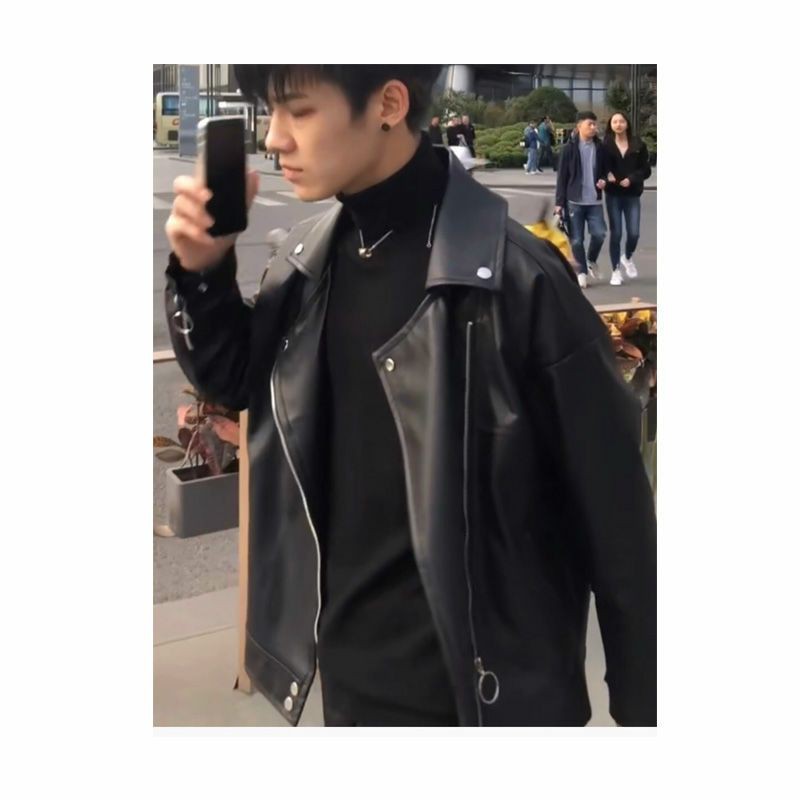 Áo khoác da jacket biker dáng rộng thời trang