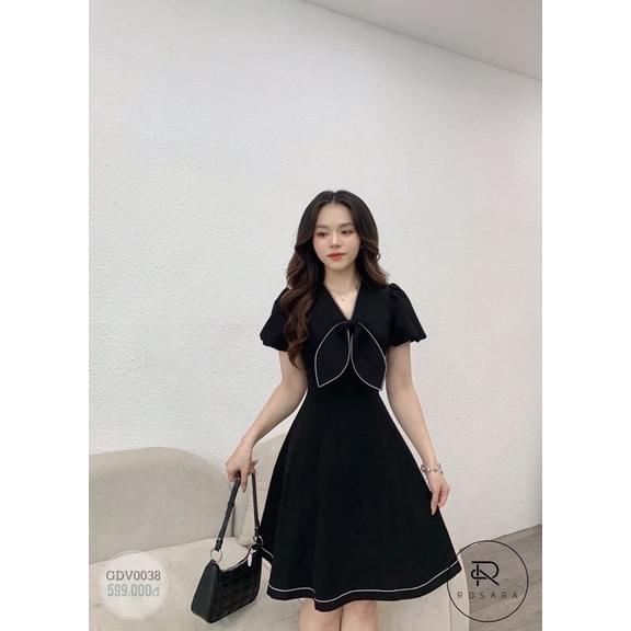 Bán sỉ váy đen thắt nơ viền trắng