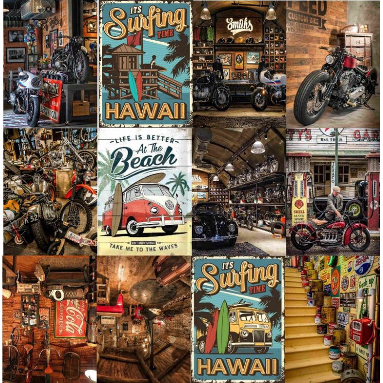 SET 100 POSTER DECAL DÁN TƯỜNG TRANG TRÍ CỬA HÀNG/CAFE CỔ ĐIỂN VINTAGE