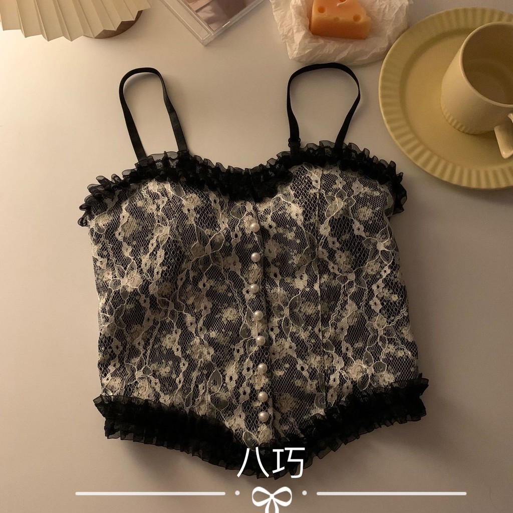 Áo hai dây phối ren hoa thời trang mùa thu 2021 | BigBuy360 - bigbuy360.vn