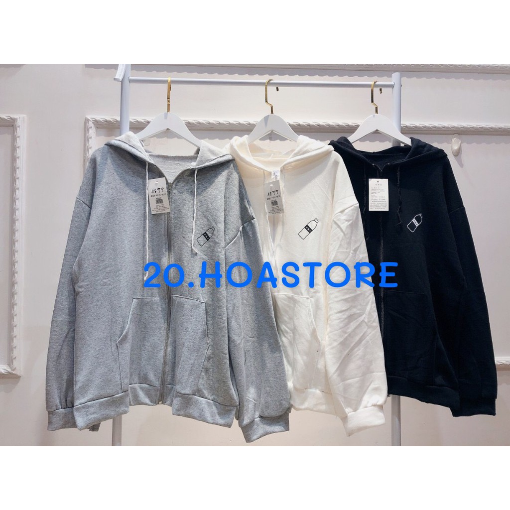 ÁO KHOÁC NỈ HỘP CHAI SỮA OVERSIZE XẺ TÀ - ÁO HOODIE KHOÁC CHAI NƯỚC 3 MÀU ULZZANG