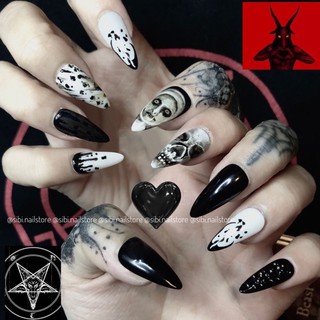 🌺Bộ 24 móng tay giả tặng kèm keo, dũa 3D Halloween