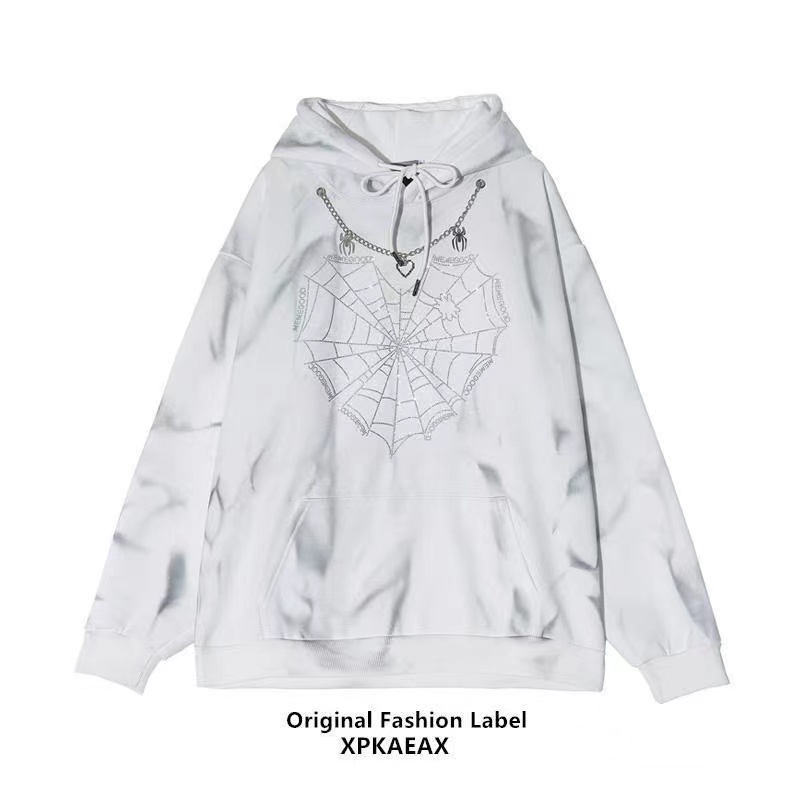 Xpkaeax Chính Hãng Áo Hoodie Nỉ Dày Lót Lông Cừu Lót Lông Cừu Thiết Kế Cảm Giác Mạng Nhện Đính Đá Phong Cách Đường Phố Cho