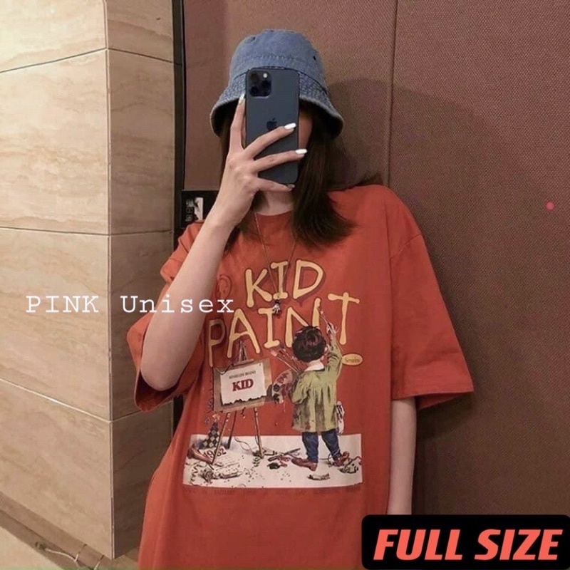 [Mã SKAMFSW175 giảm 10K đơn 50K] Áo thun phông nam nữ Full Size PINK tay lỡ form rộng KID PAINT Unisex