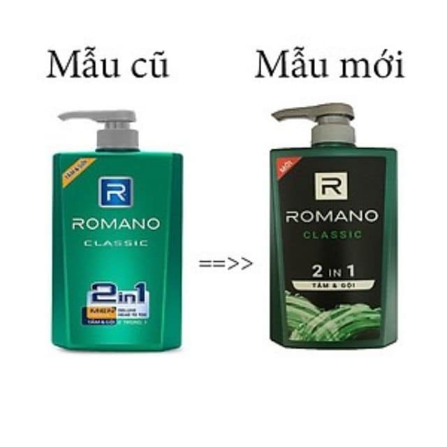 Tắm gội 2trong1 Romano Classic nồng ấm cá tính tiện dụng 650g