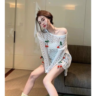 Áo len lưới cherry oversize form rộng cực hot