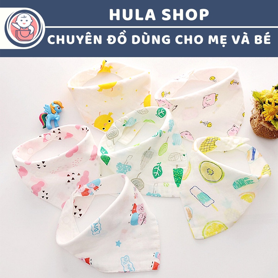 Khăn yếm tam giác 2 lớp cotton có cúc bấm cho bé