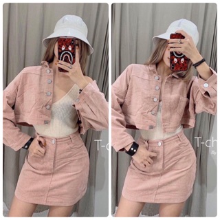 SET ÁO CROPTOP CHÂN VÁY HỒNG GÂN (KÈM HÌNH THẬT)