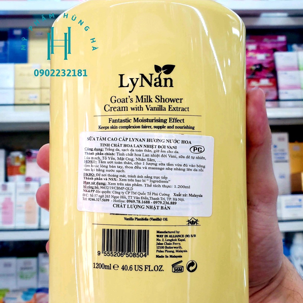 Sữa tắm LyNan, sữa tắm trắng da, hương nước hoa nhiệt đới vani Goat's Milk Shower Cream With Vanilla Extract 1200ml