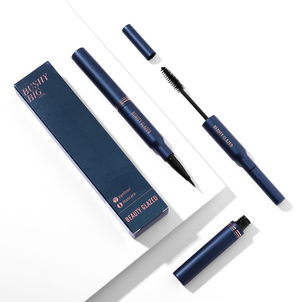 Bút kẻ mắt và Mascara chống nước 2 trong 1 màu đen dễ sử dụng lâu trôi BEAUTY GLAZED