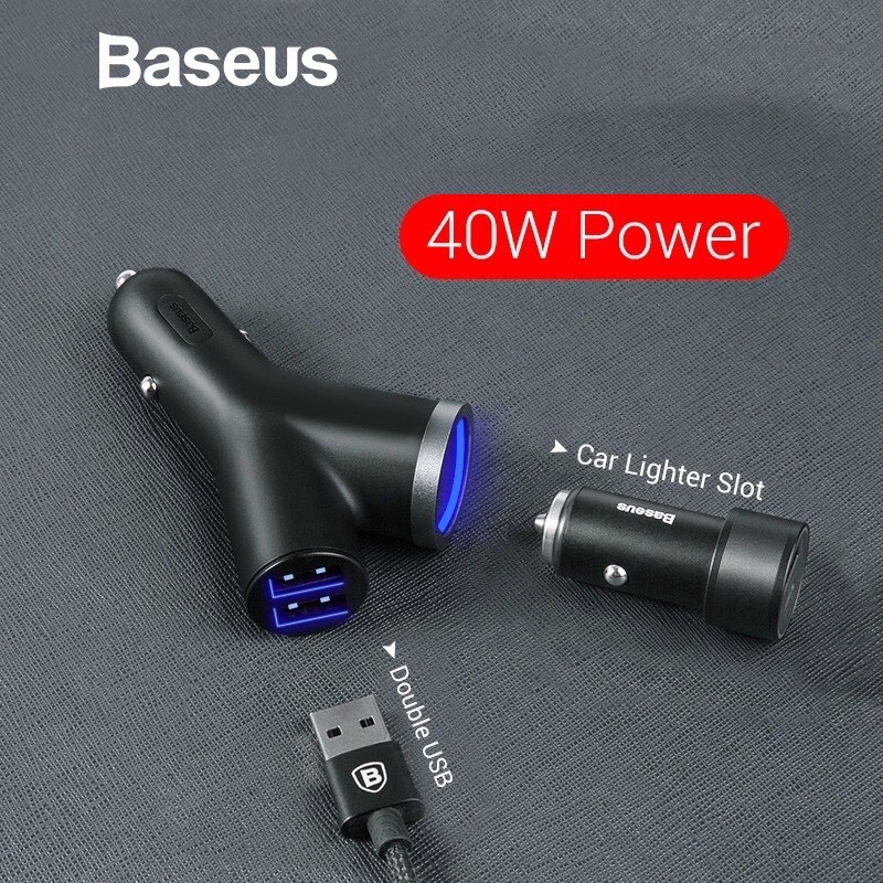 ✔Tẩu Sạc Ô Tô Mở Rộng 3-in-1 Dùng Cho Xe Hơi Baseus Y Type Dual USB (40W, 3.4A Fast Charge, Intelligent Car charger)