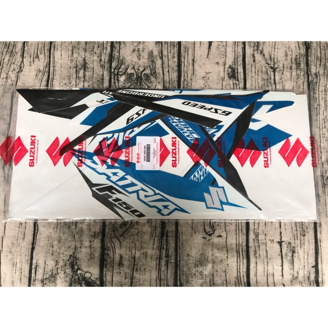 Tem Satria Fi trắng xanh Raider Fi