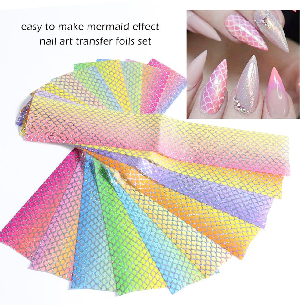 Set 10 Cuộn Giấy Foil Họa Tiết Vảy Cá Màu Gradient Trang Trí Móng Nghệ Thuật DIY