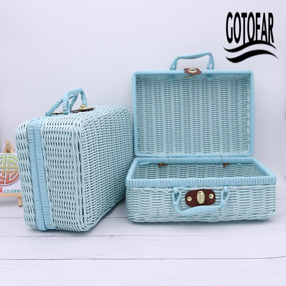 Hộp Đựng Đồ Trang Điểm / Mỹ Phẩm Kiểu Vali Đan Mây Phong Cách Vintage