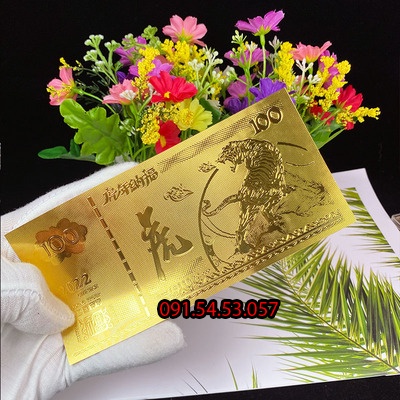 Tiền Con Hổ Macao 100 Plastic Mạ Vàng Lì Xì Tết Mẫu 2