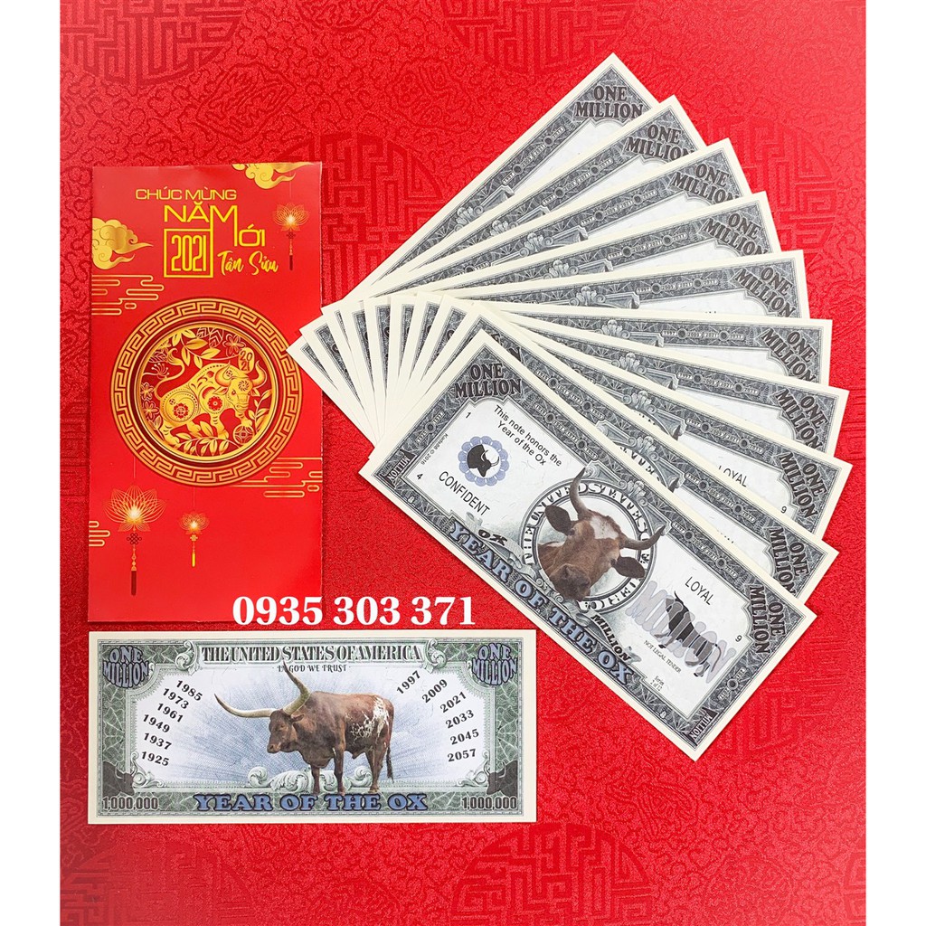 Tiền Con Trâu 1 Triệu Đô Mỹ Lưu Niệm   - Tặng Kèm Bao Lì Xì Tết