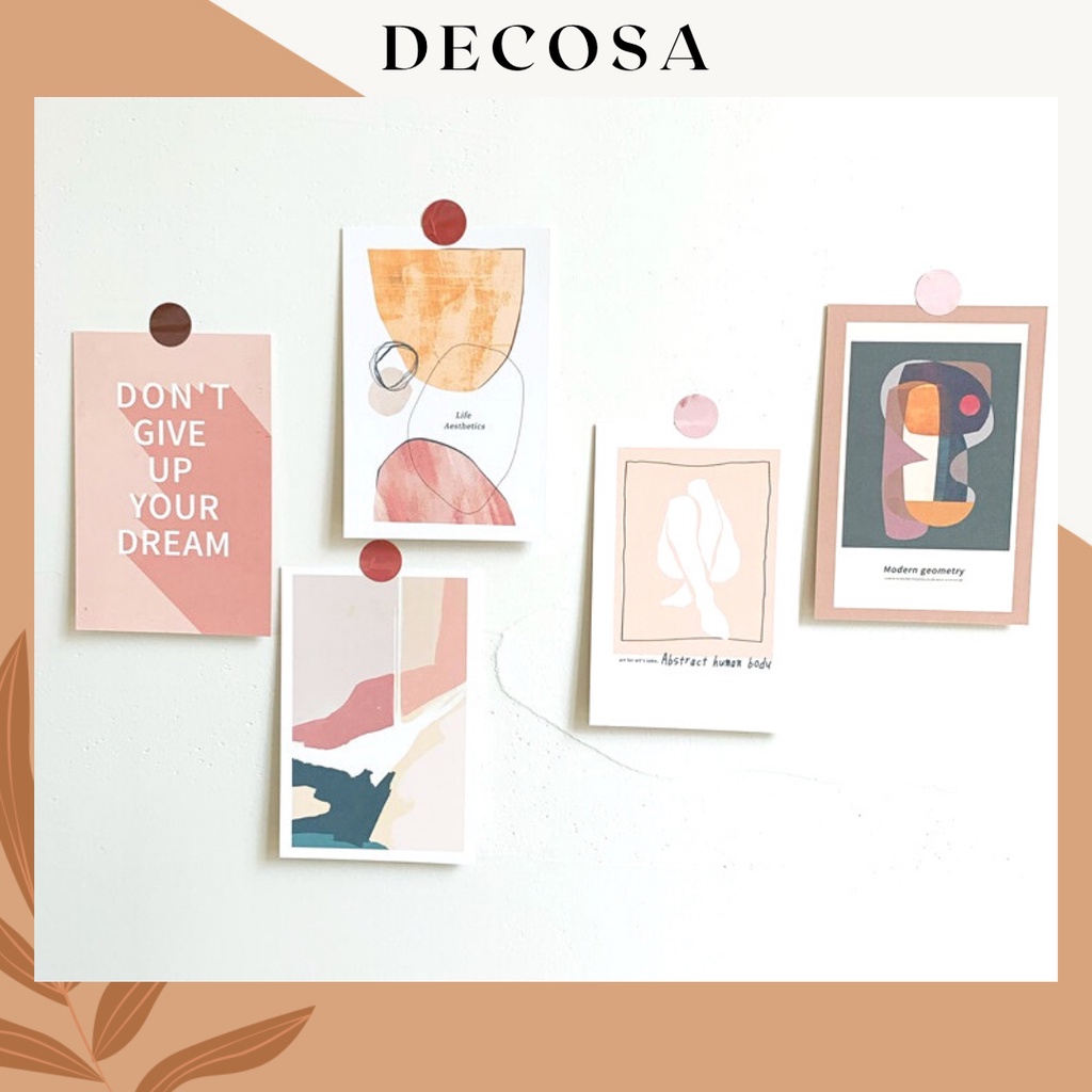 Postcard trang trí tường nhiều mẫu DECOSA tặng kèm bộ round sticker nhiều màu