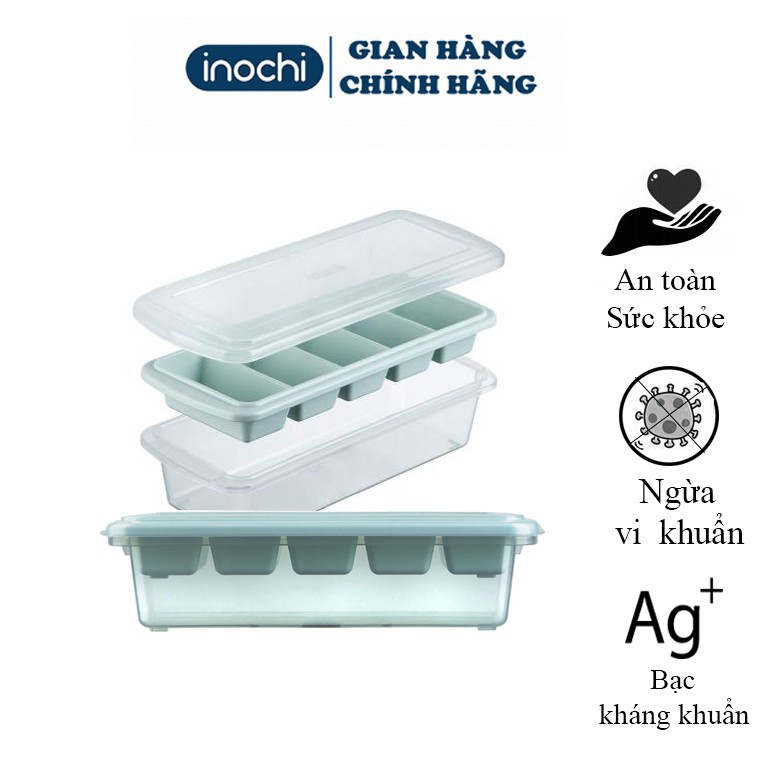 [Tặng Móc Dán] Khay đá - khay làm đá 5 viên dành cho tủ lạnh có nắp đậy kèm hộp đựng đá tiện lợi kháng khuẩn Kari inochi