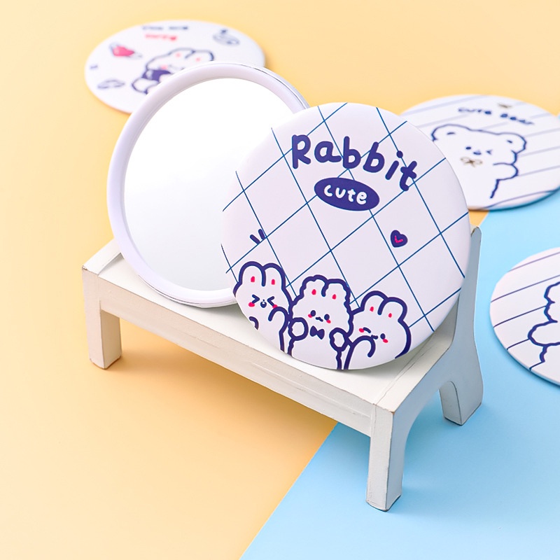 1 Gương Trang Điểm Hình Tròn Nhỏ Họa Tiết Gấu Hoạt Hình Dễ Thương Mang Đi Tiện Dụng