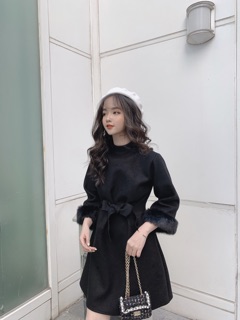 Váy dạ tay lông kèm belt