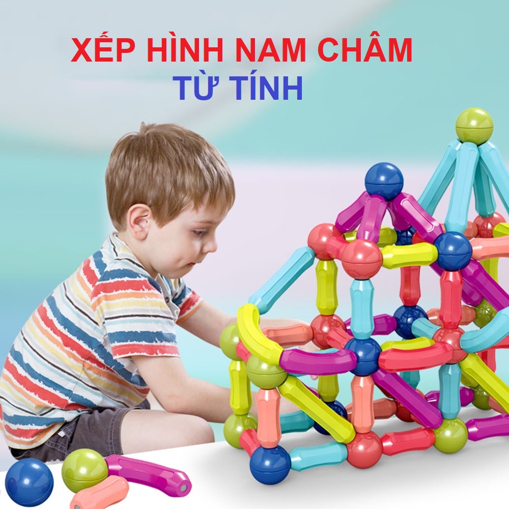 Nam châm xếp hình thông minh từ tính đồ chơi tư duy logic thế hệ mới 36 42 64 chi tiết cho bé lắp ráp phát triển trí tuệ