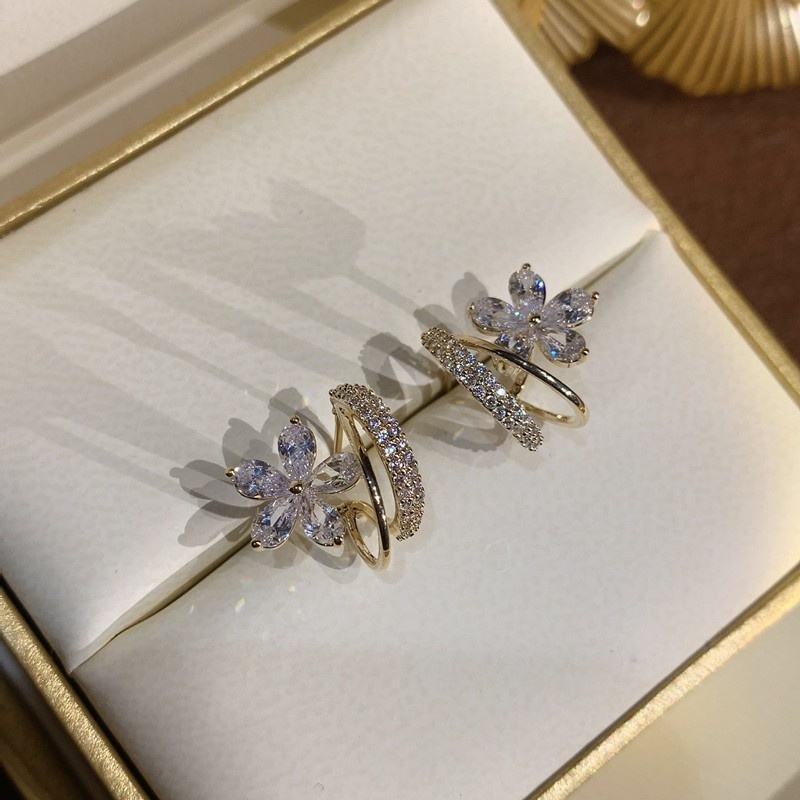 Khuyên Tai Hình Bông Hoa Đính Đá Zircon Phong Cách Hàn Quốc Thời Trang Cho Nữ