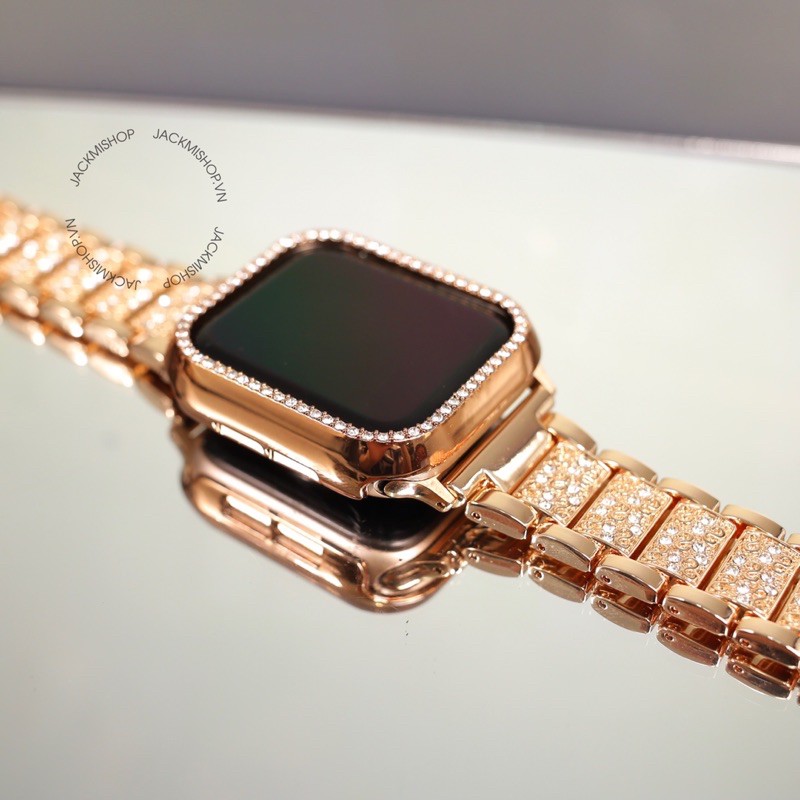 [COMBO 2 MÓN ĐÍNH ĐÁ] DÂY ROLEX ĐÍNH ĐÁ GOLD CHO APPLE WATCH + ỐP VIỀN ĐÍNH ĐÁ GOLD CHO APPLE WATCH