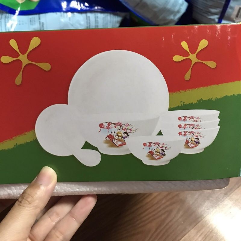Bộ bàn ăn 9 món tô chén dĩa sứ cao cấp, hàng quà tặng Unilever