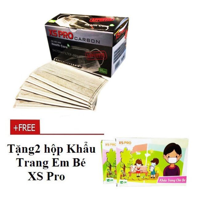 Khẩu trang XS than hoạt tính 50 cái, tặng 20 cái khẩu trang em bé