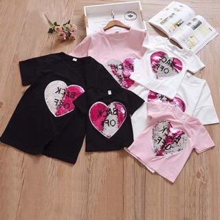 Set áo mẹ con đính kim sa đổi màu