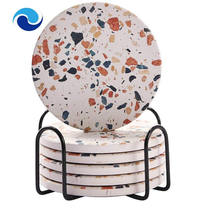 Đế lót cốc nước bằng gốm họa tiết đá cẩm thạch có nút bần