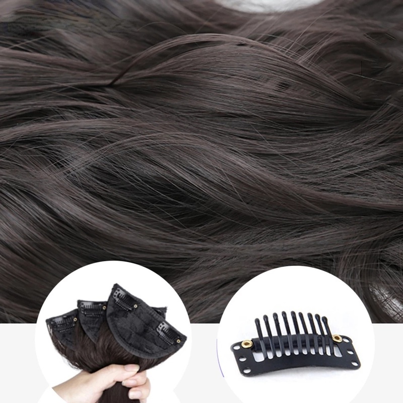 Bộ Tóc Giả Dài Uốn Xoăn Đuôi Ngựa Màu Nâu/Đen Thời Trang