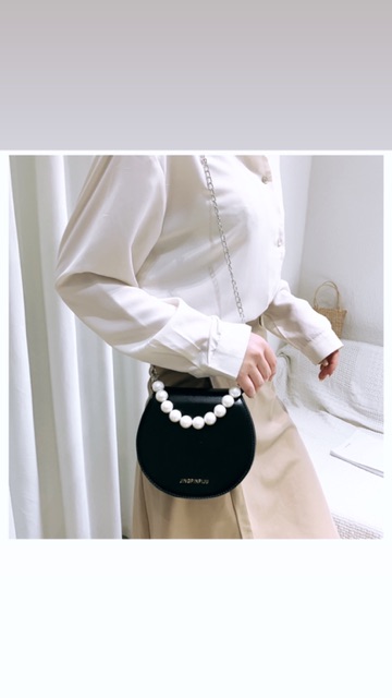 Korean bag/ Túi xách thời trang nữ đeo chéo , cầm tay dáng bầu kèm chuỗi ngọc tiểu thư mã 117