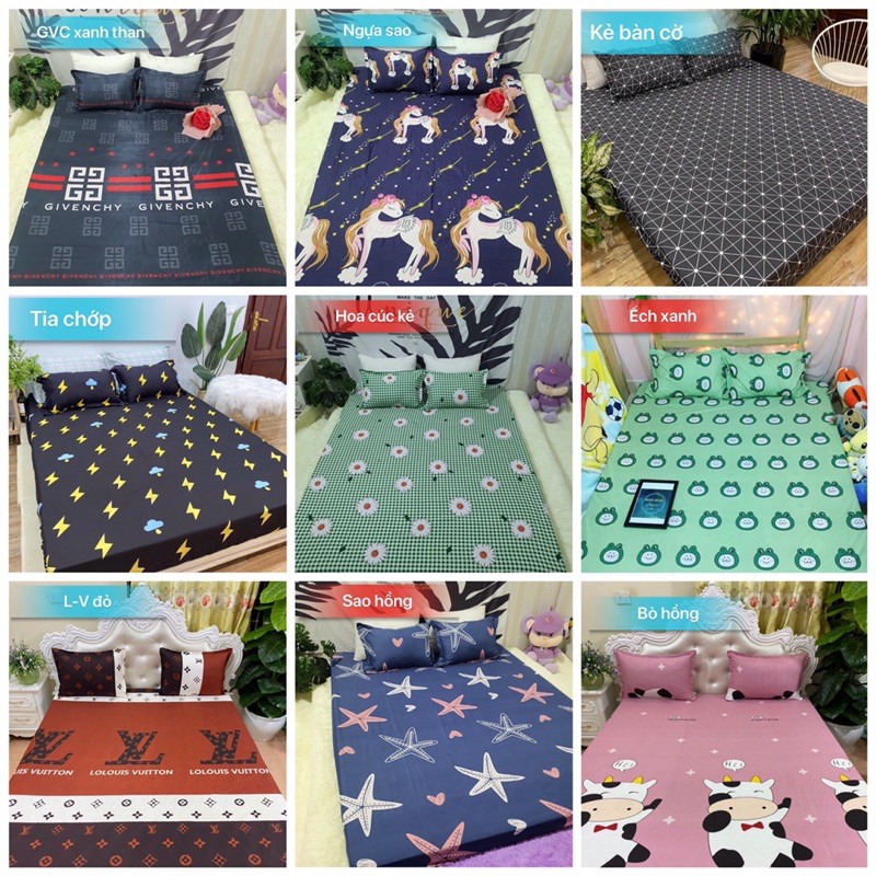 Ga Giường, Drap Giường 3 Món【RẺ BỀN ĐẸP】Ga Chun Kèm Vỏ Gối Cotton Poly Kích thước m6/ m8/ 2m2 (Ảnh thật, được chọn mẫu)