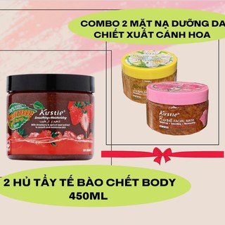 Combo quà tặng kustie tẩy tế bào chết body + 2 mặt nạ dưỡng ẩm chiết xuất cánh hoa
